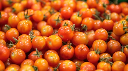 Fresh Cherry Tomatoes at the Market: Small, Round, and Vibrant, Featuring Their Genetic Blend of Wild and Domesticated Varieties