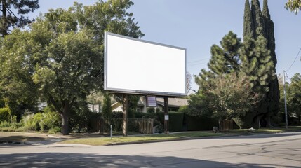 Fototapeta premium Minimalist White Billboard Display in Serene Suburban Setting