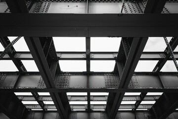 Fototapeta premium Underneath the Steel Structure of a Bridge