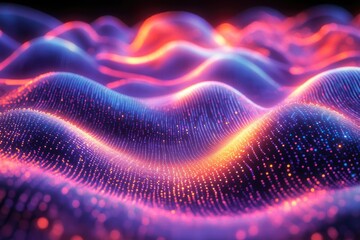 Obraz premium Illuminated Digital Wave Patterns with Glowing Effects for Abstract Background