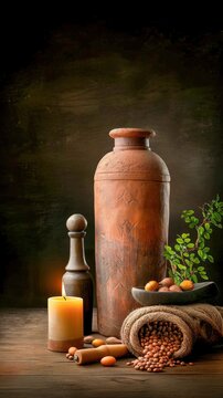 Rustic Kitchen Still Life with Earthenware and Spices