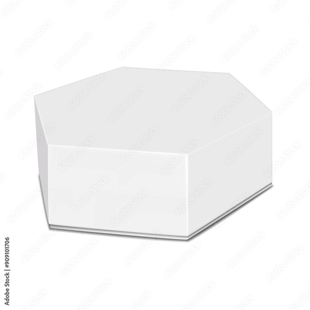 Wall mural white blank paper hexagon box with separate lid. realistic 3d vector mock-up. cardboard hex gift box