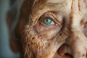 Close up portrait of old woman with wrinkles