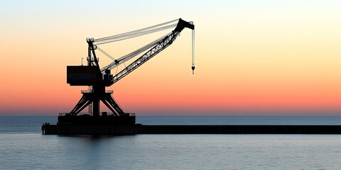 Obraz premium Silhouette of a Crane Against a Vibrant Sunset