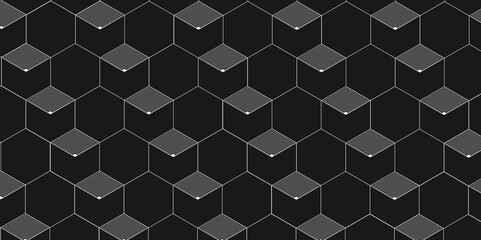 Abstract hexagonal illustration seamless wallpaper wire design. vector gray stock line abstract pattern transparent monochrome striped texture, creative diamond template and texture. dark in backdrop.