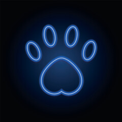 neon cat paw on a blue background

