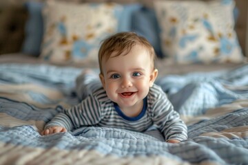 Fototapeta premium Happy Baby Boy Lying on Bed