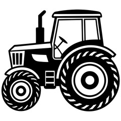 Tractor silhouette icon vector illustration,with black old tractor on white background