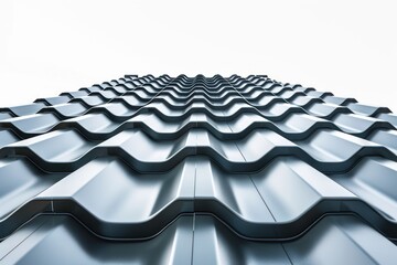 Modern Metal Roof Tiles Perspective View Upward Isolated on white background copy space