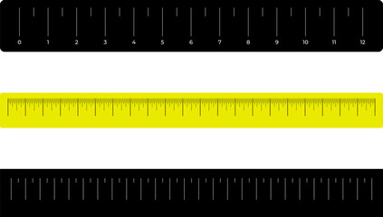 Graduated ruler vector illustration on a white background. Inch and centimeter ruler vector illustration. Various measurement scales with divisions.