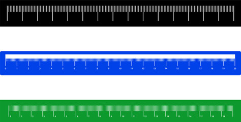 Graduated ruler vector illustration on a white background. Inch and centimeter ruler vector illustration. Various measurement scales with divisions.