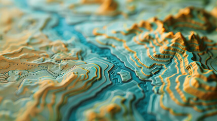 Obraz premium 3d topographic terrain map of mountain, canyon and river