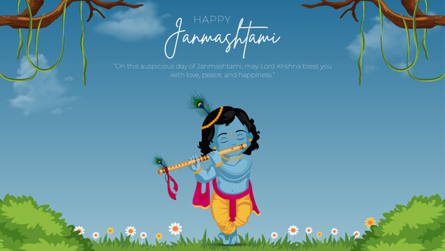 Happy Khrishna Janmashtami and dahi handi Hindu festival of happy shree lord krishna god born with janmashtami text and gradient background. abstract vector illustration design.