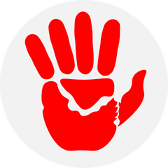 The palm is red. A red handprint with five fingers. The concepts of freedom and slavery.