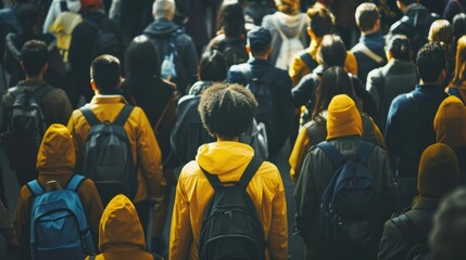 Obraz premium Individuality highlighted in a crowded commuter scene