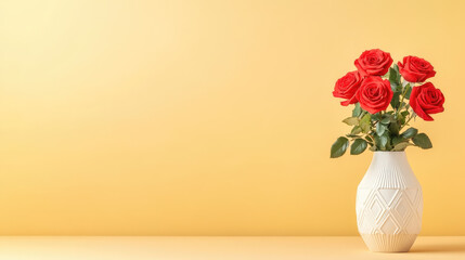 Fototapeta premium Discover a stunning art deco vase adorned with geometric designs, beautifully showcasing vibrant red roses, perfect for home decor or floral arrangements.