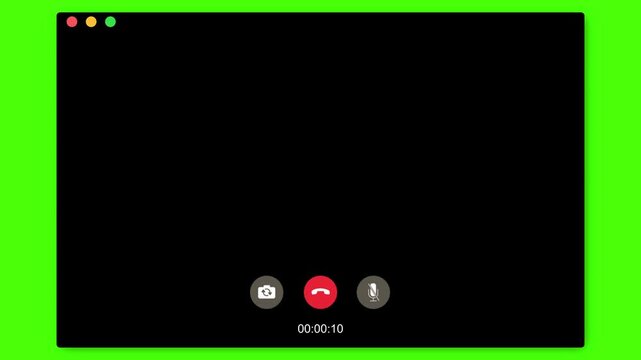 Video Call meeting conference interface animation with single large monitor. Group conference PC screen. Remote call and chat in team. Virtual education. Green screen chroma key