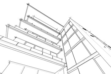 3d sketch of building on white background