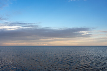 Seascape, beautiful amazing sunset or sunrise over the sea