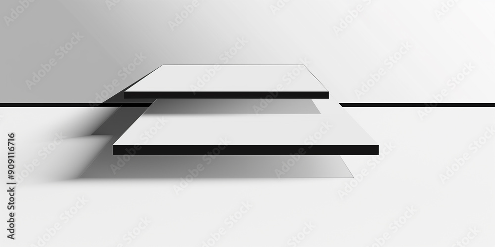 Poster Two empty white square podiums floating on white background