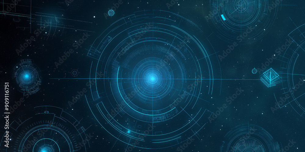 Aufkleber Futuristic spaceship navigation system scanning deep space targeting planets