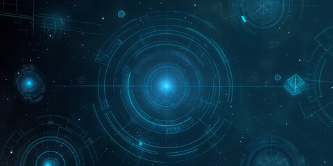 Futuristic spaceship navigation system scanning deep space targeting planets