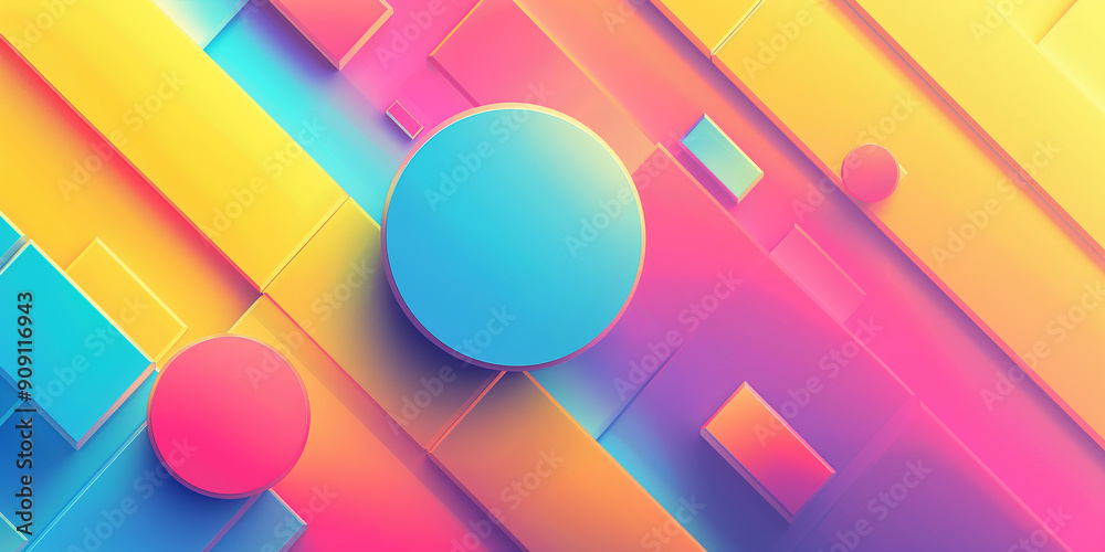 Poster Colorful abstract background with 3d geometric shapes overlapping each other creating a modern and futuristic look