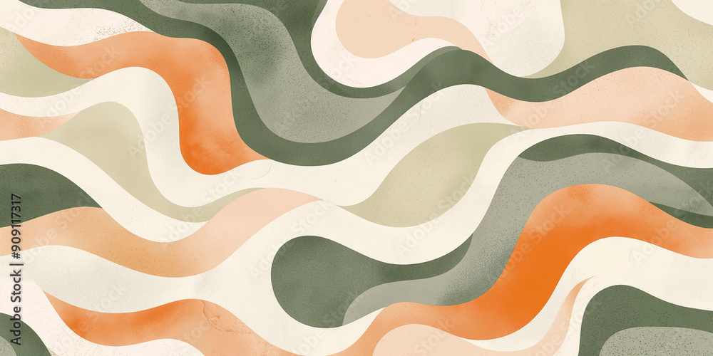 Poster abstract background with smooth wavy shapes flowing in orange and green tones