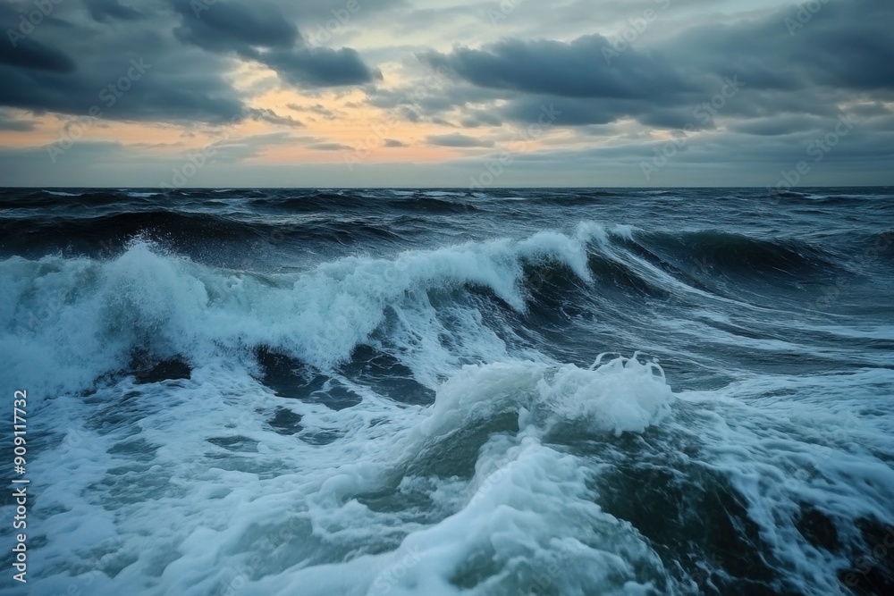 Wall mural crashing ocean waves seascape, with copy space