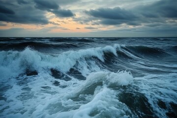 Crashing ocean waves seascape, with copy space