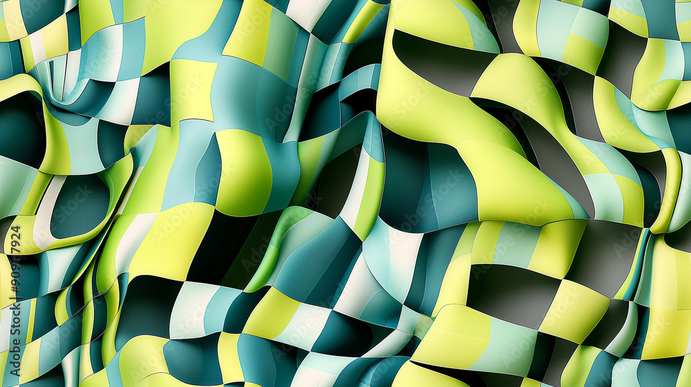 Aufkleber Abstract background forming wavy checkered pattern with green and yellow squares