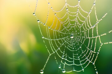Naklejka premium Dewdrops on spider web, with copy space