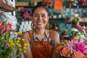 Smiling  Latina woman in her florist shop