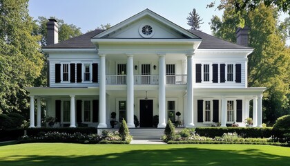  Timeless Elegance in American Residential Architecture: Classic Colonial-Style Design with Charming White Exterior. Iconic 4K Ultra HD Wallpaper Showcasing Traditional Home Aesthetics, Perfect for Re