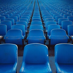 Fototapeta premium Outdoor Stadium with Blue Seats in Neat Rows