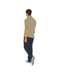 Young man Standing Back View. Cartoon Male Character Wearing casual summer street fashion outfit Rear View vector realistic illustration Isolated on transparent Background.