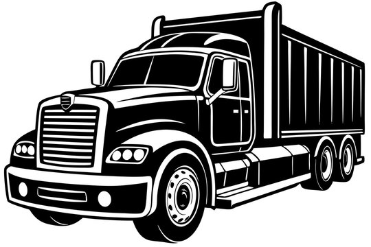recommend clip art: semi truck trailer silhouette vector illustration,with black old tractor on white background