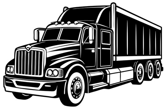 recommend clip art: semi truck trailer silhouette vector illustration,with black old tractor on white background