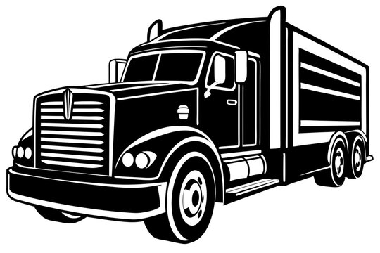 recommend clip art: semi truck trailer silhouette vector illustration,with black old tractor on white background