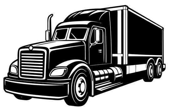 recommend clip art: semi truck trailer silhouette vector illustration,with black old tractor on white background