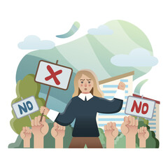 Woman leading protest against political issue holding no sign