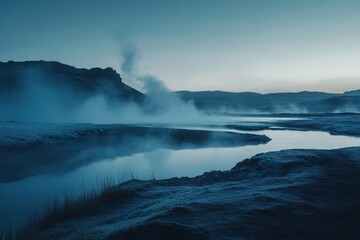 Obraz premium Icelandic hot springs with steam rising, with copy space