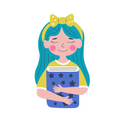 Cute girl with book. Vector cartoon isolated illustration on the white background