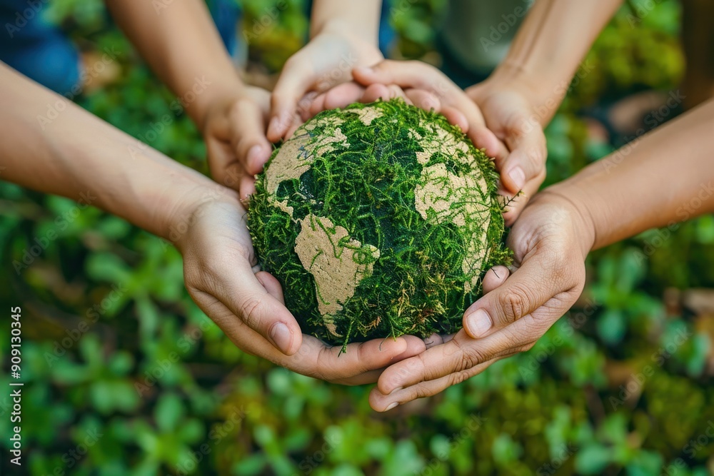 Wall mural a group of people holding a green globe