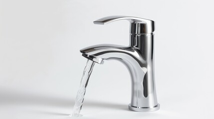 Modern Chrome Bathroom Faucet with Waterfall Spout on White Background