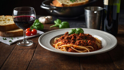 Spaghetti bolognese with rich meat sauce