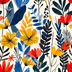Abstract botanical shapes and vibrant florals in a seamless design