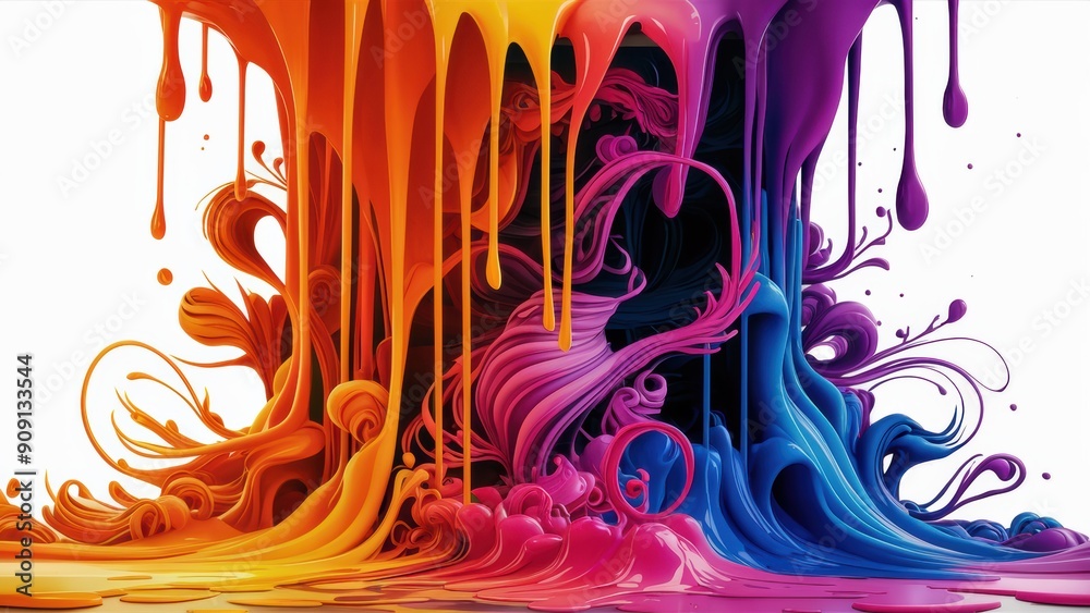 Canvas Prints A colorful liquid dripping from a large vat of paint, AI