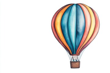 Hand drawn style, abstract watercolor of a whimsical hot air balloon, placed with empty space on the right, evokes a sense of adventure and wonder