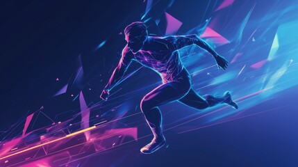 silhouette of a man running against the background of fragments